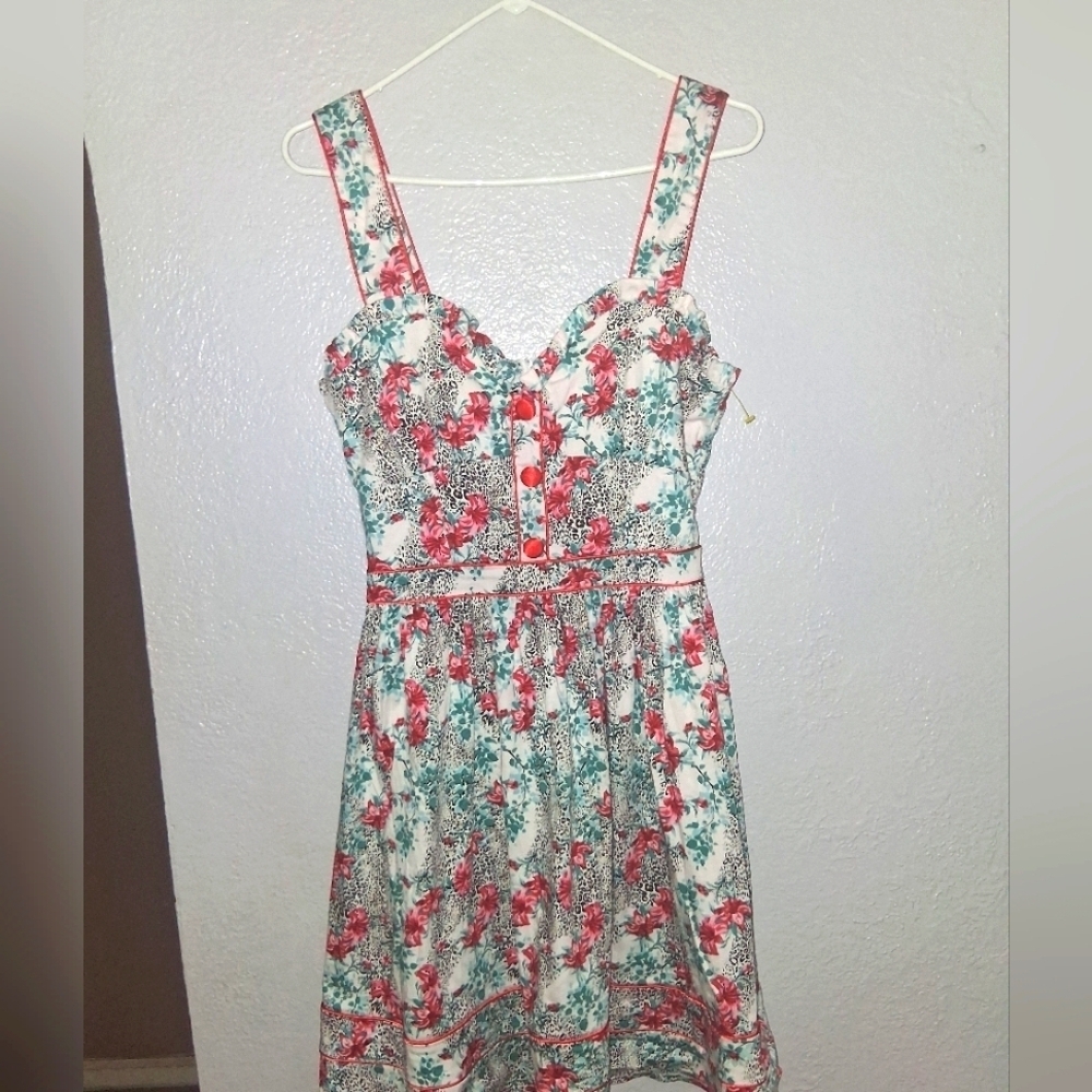 Voodoo Vixen Vintage Dress White Leopard Hibiscus Pin-up Rockabilly Rare Size M